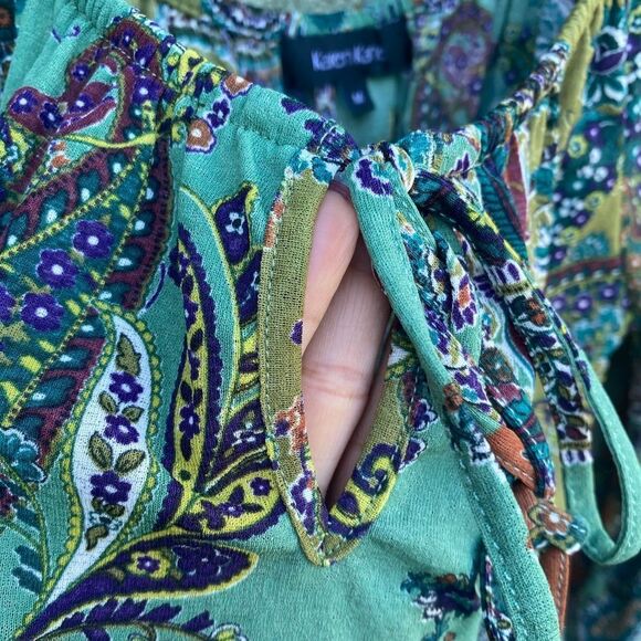 EUC KAREN KANE Long Sleeve Multicolored Paisley Tie-Neck Blouse Medium - Picture 10 of 10